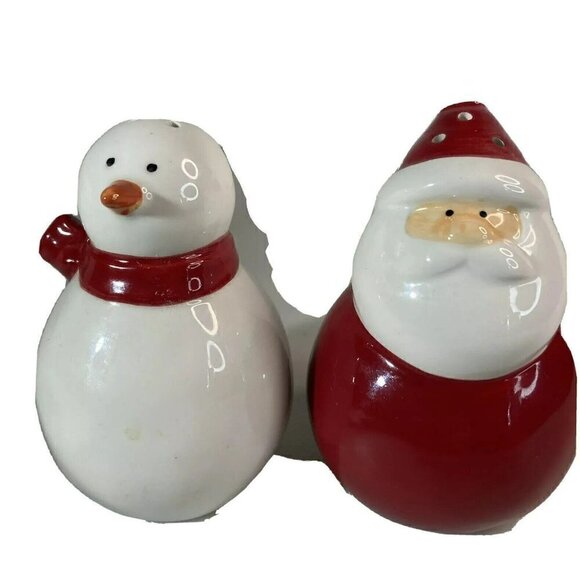 Oneida Christmas Closeups Santa & Snowman Salt Pepper Shakers 3.5 “ w/ Box - Picture 2 of 9